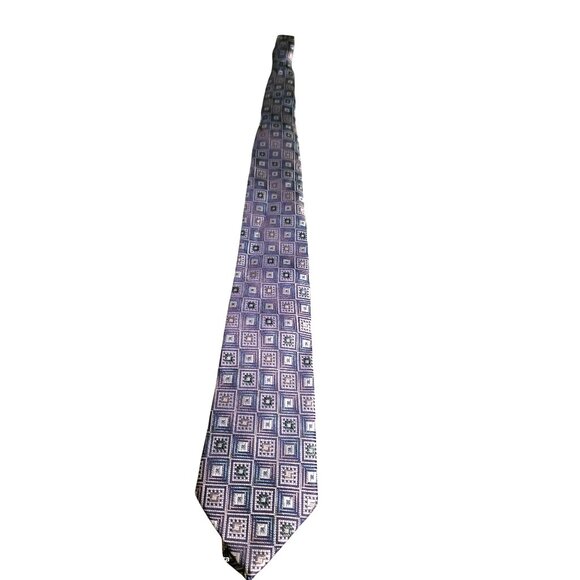 Vintage Tie Stacy Adams 100% Silk Handmade Geometric Square Blue & Silver - Picture 6 of 8